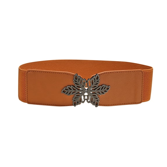 WCJM Thin Elastic Stretch Belt for Women Retro Skinny Waist Belt with Golden Buckle for Dresses Brown Belt Women