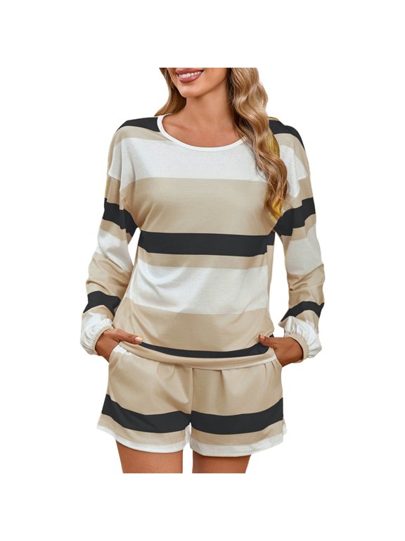 Up To 50% Off Women Pajama Sets Pjs Set Wash-Mark (Loanword) Women Pajama Sets Khaki,S