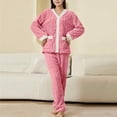 thumbnail image 1 of WCJM V-Neck Babydoll Womens Pajama Sets Fleece Pajamas Comfor table Pullover Tops Sleep Pants Lounging Warm Sleepwear, 1 of 6