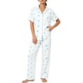 thumbnail image 1 of WCJM V Neck Pajama Set for Women Short Sleeve Long Pants Home Wear Short Sleeve V-Neck Light Blue Pajama Sets, 1 of 8