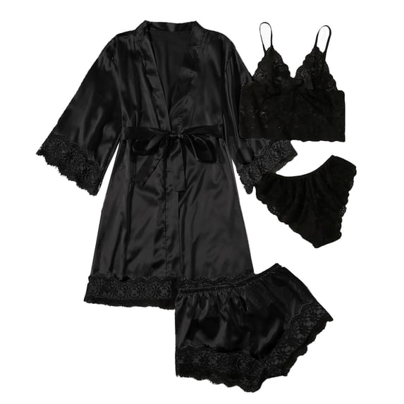 WCJM Warm Robes for Women Womens Button Front Silky Long Pajama Set Sleepwear Tops Shorts Loungewear Home Casual