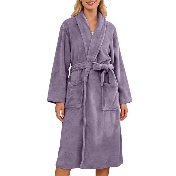 WCJM Warm Robes for Women Womens Cozy Long Belted Robe Open Front with Pockets Loungewear Housecoat Home