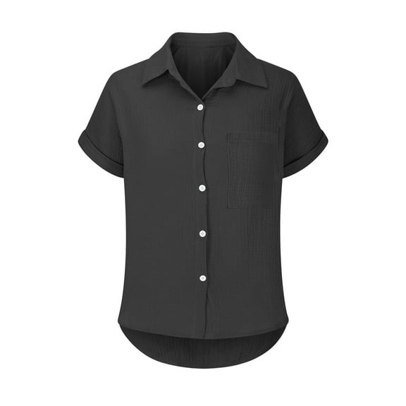 WCJM White Dress Shirt Womens Shirts Womens Blouses Casual Tops Batwing Sleeve Pocket Patched Shirt Casual Work T Shirts Double Layer Wrinkled Fabric