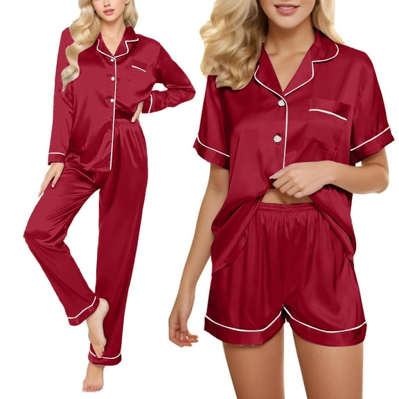 WCJM White Satin Pyjamas Women's Short 4 Piece Pyjamas Short Sleeve Sleepwear And Shorts Set Women Sets Leisure Suit Loungewear