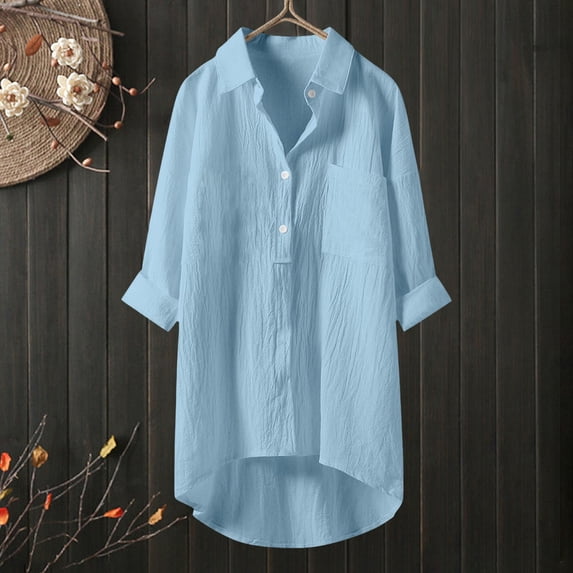 WCJM White Tshirts Shirts for Womens Shirts Womens Daily Casual Button V Neck Shirts Long Sleeve Tops Collared Blouses Loose Fit Shirt