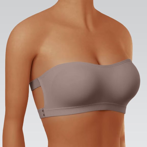 WCJM Wireless Mesh Padded Strapless Comfort Bra Non Stretchy Tube Top Women Anti Slip Seamless Bandeau Layering Beach Yoga Ribbed Knit Built In Support Top