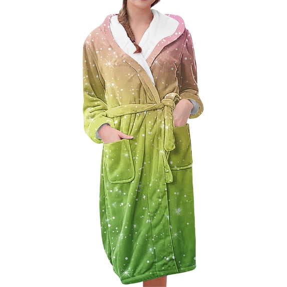 WCJM Woman Robe Womens Hooded Warm Robe Bathrobe with Pockets Loungewear Housecoat