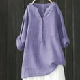 thumbnail image 1 of WCJM Woman Shirts Women Shirts Womens Cotton Linen Shirts Solid 3/4 Sleeve Summer Vacation Tunic Tops Oversized Tshirts Casual V Neck Blouses, 1 of 3