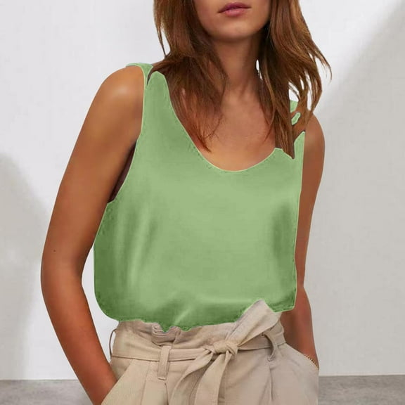 WCJM Women Cami Tank Tops Women's Tanks and Camis Women's Satin Sleeveless Tops Round Neck Trade Color Ding Loose Vest
