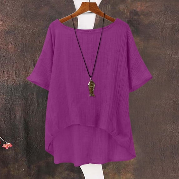 WCJM Women Casual Short Sleeve Button Plus Size Cotton Blouse Tops T Shirt Women's Short Sleeve T-Shirt Women's Summer Short Sleeved Solid Color Casual Loose Cloud Cotton Comfortable Top