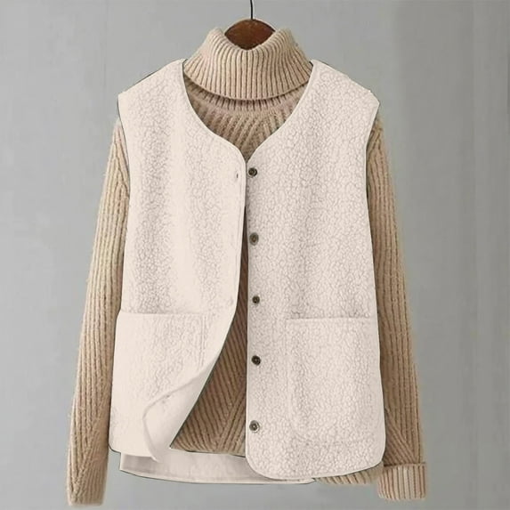 WCJM Women Crewneck Striped Short Sleeve T-Shirt Top Blouse Women's Short Sleeve T-Shirt Women's Autumn Winter Solid Color Lamb Wool With Pockets Warm Casual Cotton Vest