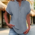thumbnail image 1 of WCJM Women Crewneck Striped Short Sleeve T-Shirt Top Blouse Women's Short Sleeve T-Shirt Women's Fashionable and Casual Solid Color V Neck Wrinkle Cloth Button Short Sleeve Rolled Up T Shirt Top, 1 of 7