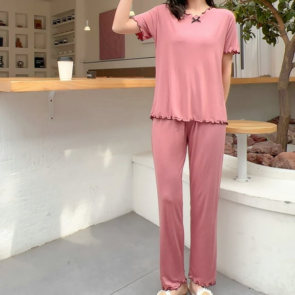 WCJM Women Modal Pajama Sets PK2 Women's Pajama Set 2 Matching Set Short Sleeve Top And Pants Set With Pockets Women Pajama Sets Women's lace pajamas