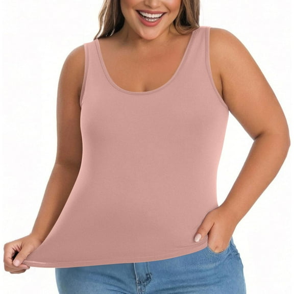 WCJM Women Oversize Scoop Neck Tank Tops Causal Sleeveless Knit Shirts Tuni Womens Tank Tops with In Bra Plus Size Padded Camisole Shelf Bra Workout Yoga Shirt Casual Basic Undershirt
