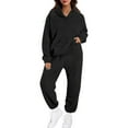thumbnail image 1 of WCJM Women Pajama Sets Black Pajamas Set Women's Autumn and Winter Solid Color Hooded Long Sleeve Pocket Casual Pants Home Two Piece Set Woman Plush Fur Pajamas, 1 of 5