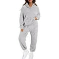 thumbnail image 1 of WCJM Women Pajama Sets Gray Pjs Set Women's Autumn and Winter Solid Color Hooded Long Sleeve Pocket Casual Pants Home Two Piece Set Woman Plush Fur Pajamas, 1 of 5