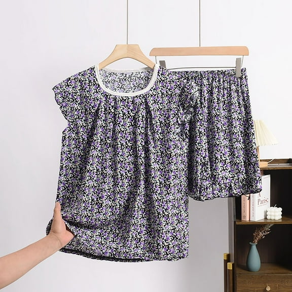 WCJM Women Pajama Sets Pajamas Set for Women Short Sleeve Sleepwear Button Down Pjs Soft 2 Piece Lounge Sets Cotton Shorts Suit Large Size Loose Casual Home Clothes Pajamas