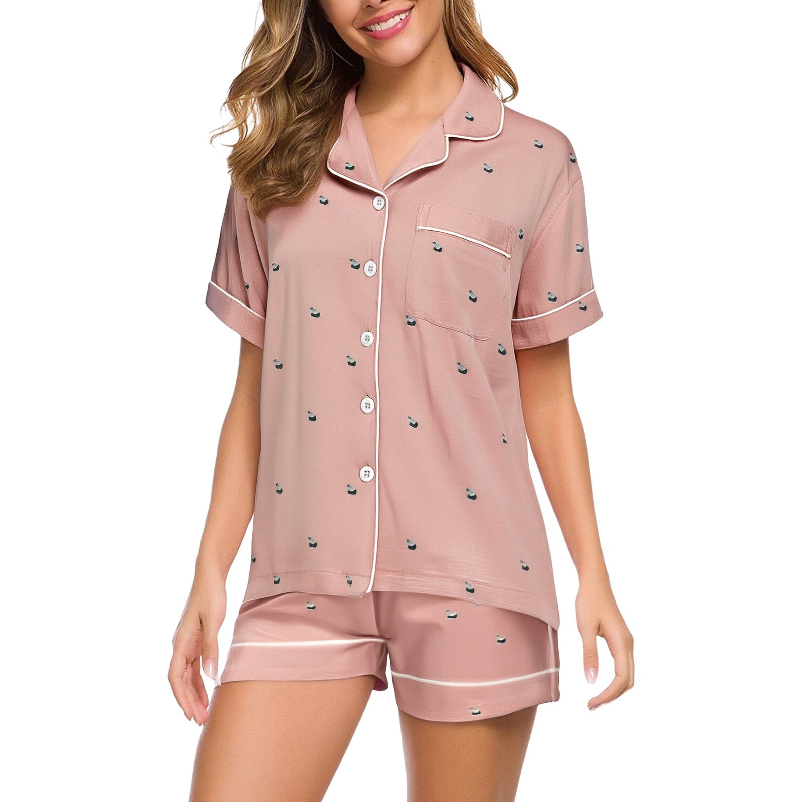 Anjue Women's Button Down Pajama Set - Short Sleeve Top & Shorts, Bamboo Viscose (Grey, Small) - View #3