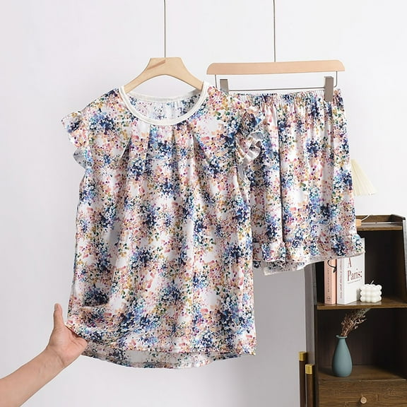 WCJM Women Pajama Sets Pajamas Set Womens Loungewear Sleepwear 2 Piece PJ Sets Cotton Shorts Suit Large Size Loose Casual Home Clothes Pajamas