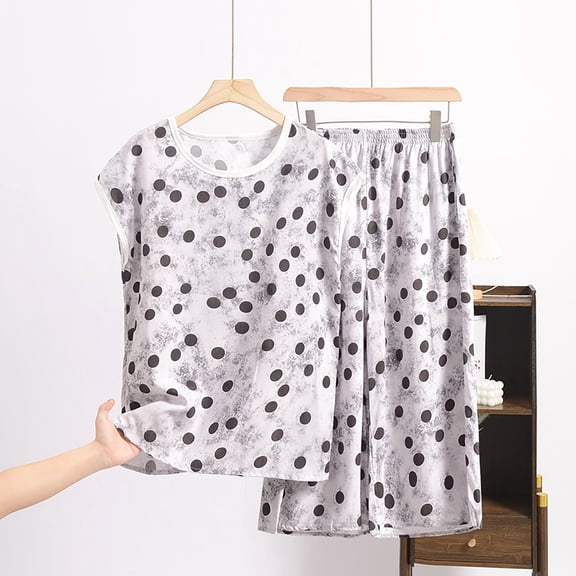 WCJM Women Pajama Sets Pajamas Set Womens Loungewear Sleepwear 2 Piece PJ Sets Printed Artificial Cotton Set Large Size Thin Floral Loose Home Clothing