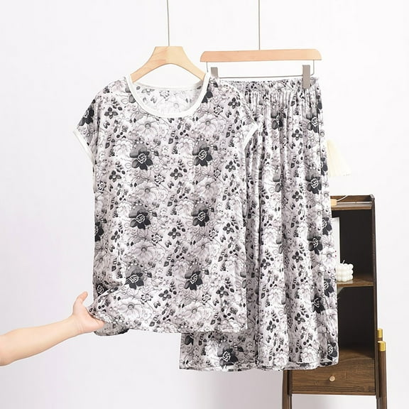 WCJM Women Pajama Sets Pajamas Set Womens Loungewear Sleepwear 2 Piece PJ Sets Printed Artificial Cotton Set Large Size Thin Floral Loose Home Clothing