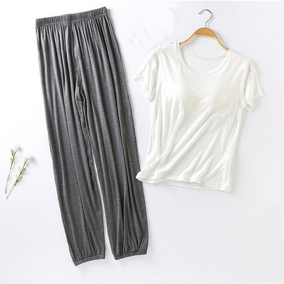 WCJM Women Pajama Sets Pajamas Set Womens Loungewear Sleepwear 2 Piece PJ Sets Women's Petite Pajama Set Petite Length Tunic Top Wide Leg Pants