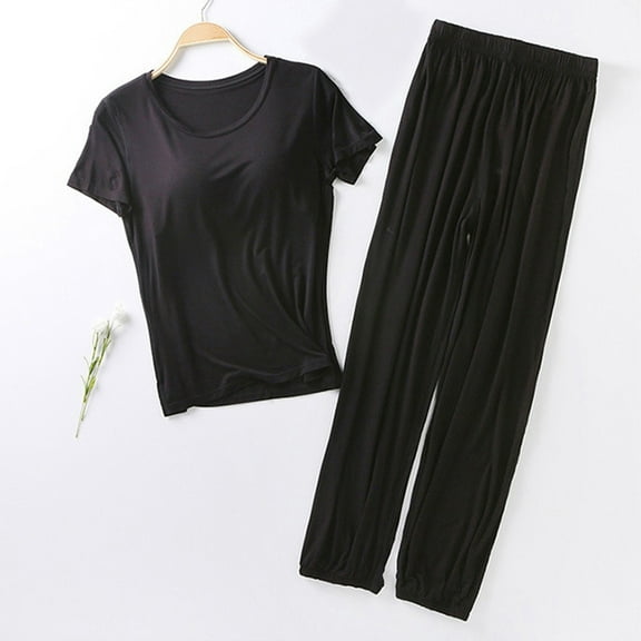 WCJM Women Pajama Sets Pajamas Set Womens Loungewear Sleepwear 2 Piece PJ Sets Women's Petite Pajama Set Petite Length Tunic Top Wide Leg Pants