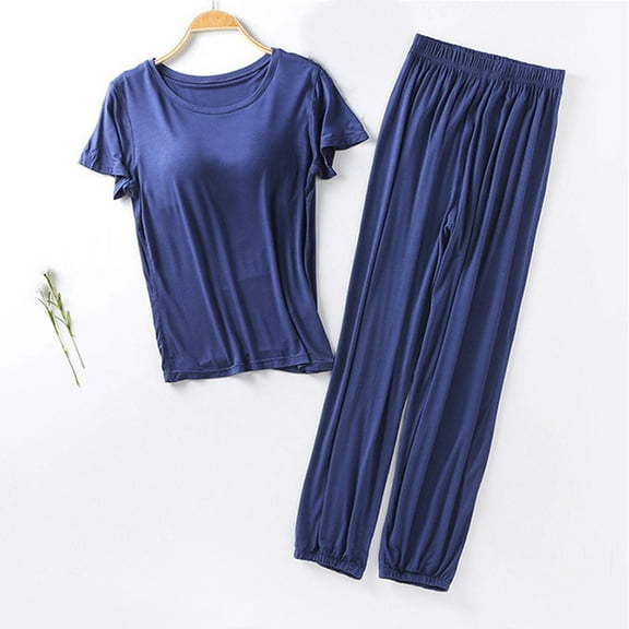 WCJM Women Pajama Sets Pajamas Set Womens Loungewear Sleepwear 2 Piece PJ Sets Women's Petite Pajama Set Petite Length Tunic Top Wide Leg Pants