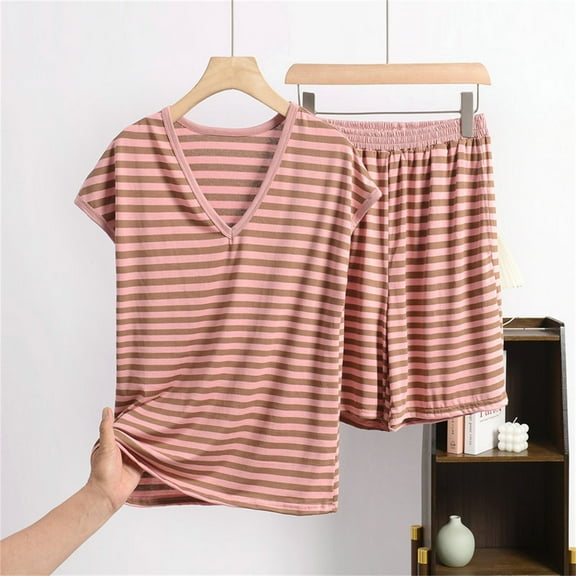 WCJM Women Pajama Sets Pajamas Set Womens Loungewear Sleepwear 2 Piece PJ Sets Women's Shorts Short Sleeves Casual Two Piece Pajamas Casual Suit