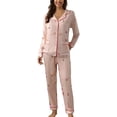 thumbnail image 1 of WCJM Women Pajama Sets Pink Women Pajama Sets Women Casual Lapel Button Print Two Piece Long Sleeve Pajamas Pajamas Suit Women Blending Shirts, 1 of 4