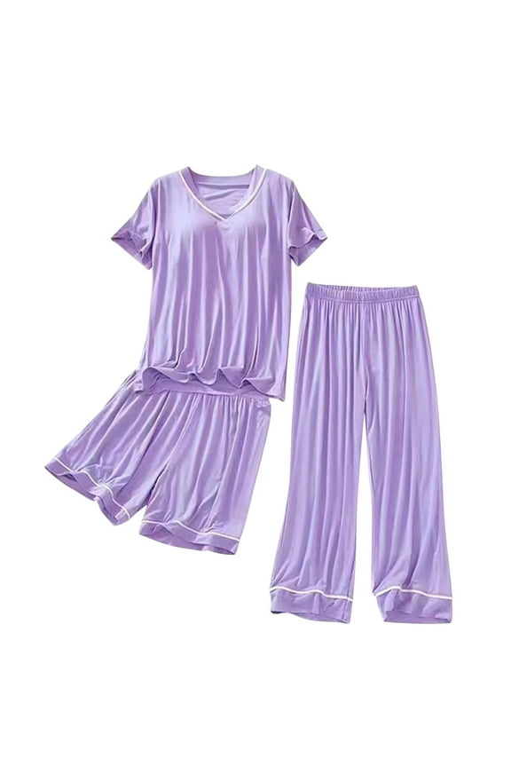 Women Pajama Sets Purple Pjs Set Women's Petite Pajama Set Petite Length Top Wide Leg Pants Woman Silk Pajamas