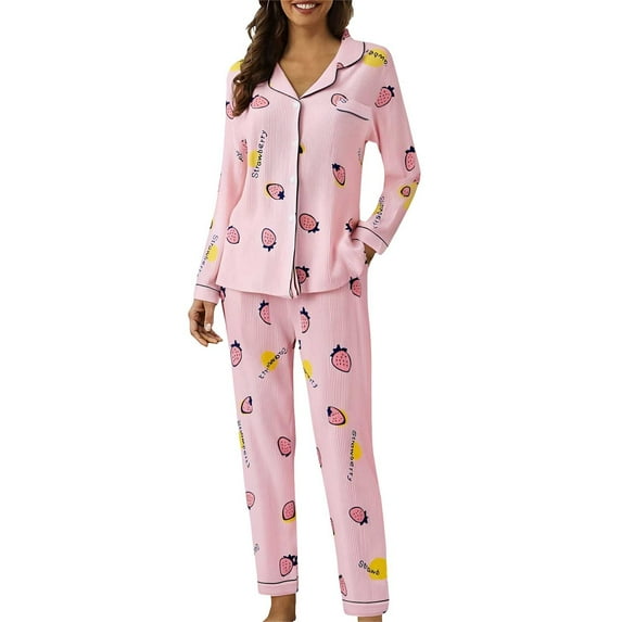 WCJM Women Pajama Sets Yellow Cute Pajama Sets for Women Cute Pajama Sets for Women Long Sleeve Sleepwear Button Loungewear Soft 2 Piece Pj Set with Pockets Long Pants Women Blending Shirts