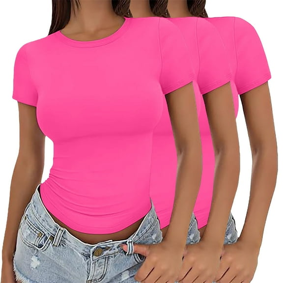 WCJM Women Pjs Sets Short Sleeve T Shirt Women's Short Sleeve T-Shirt Women's Crop T Shirt Girls Summer Pullover Top Women's Thin Round Neck Fashion Short Sleeves