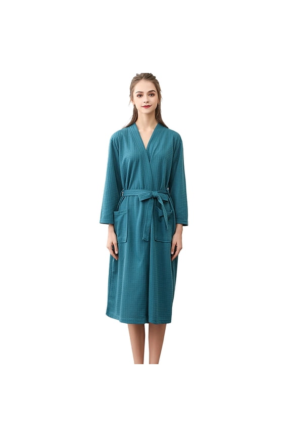 Women Robes Green Dressing Gown Unisex Breathable Solid Color Bathrobe Splicing Home Clothes Robe Coat Woman Blending Pajamas