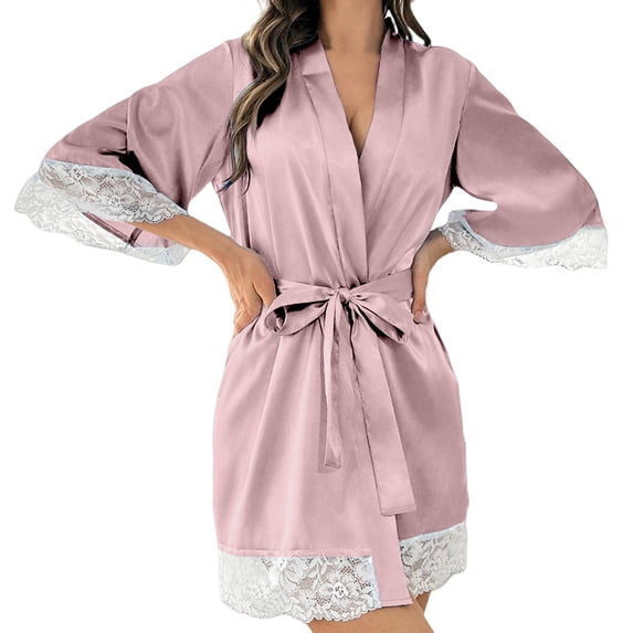 WCJM Women Robes Pink Robe Women's Short Kimono Robe Silky Satin Bathrobe Bride Bridesmaids Getting Ready Sleepwear Soft Nightgown Woman Blending Pajamas