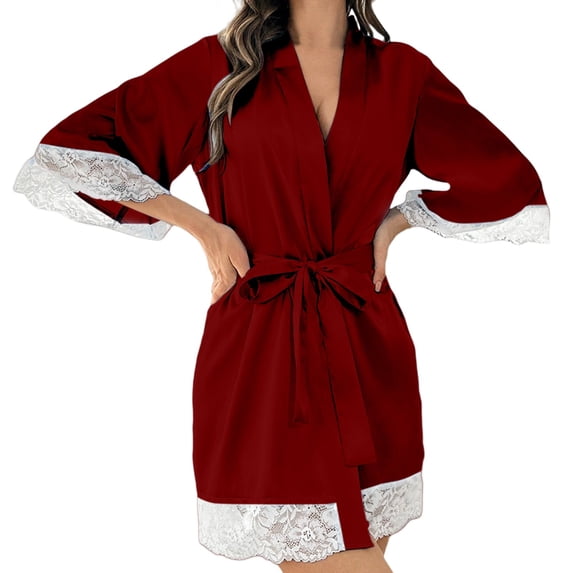 WCJM Women Robes Red Bathrobe Women's Short Kimono Robe Silky Satin Bathrobe Bride Bridesmaids Getting Ready Sleepwear Soft Nightgown Woman Blending Pajamas