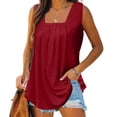 thumbnail image 1 of WCJM Women Deep V Neck Sleeveless Fitted Basic Tops Y2K Tank Summer Tank Tops for Women 2026 Loose Fit Pleated Square Neck Sleeveless Shirt Curved Flowy Vest Basic Cotton Tee, 1 of 7