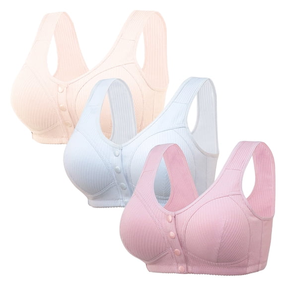 WCJM Women cotton White Thin Laceless Steel Ring Comfortable Breathability Underwear Large Size Brater Buckle Female Bra Deep V Neck Vest Bralette Wireless Seamless Bra