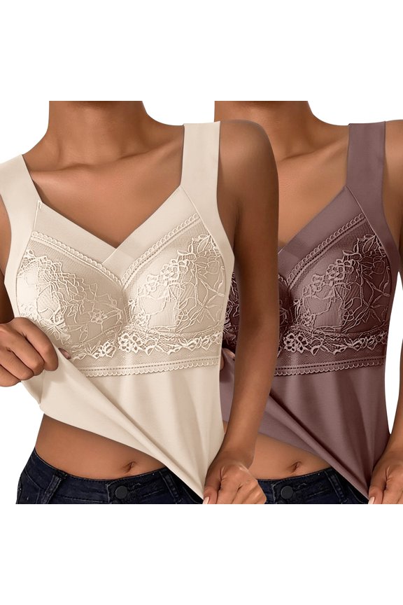 Women's 2 Pack Camisoles and Tank Tops Crew-Neck Sleeveless Ice Silk Tank Tops with Built In Bra Sleeveless Summer Cool Breathable Camisole Soft Cami