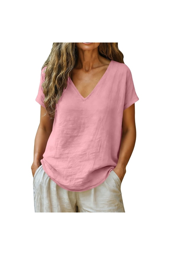 Women's Blouse Short Sleeve T-Shirt Linen Shirts for Women Casual Cotton Spring Tops 2026 V Neck Summer Short Sleeve Shirt Vacation Casual Long Sleeve Shirts for Men Black Corset Top