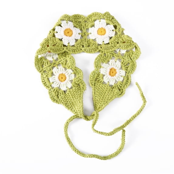 WCJM Women's Bohemian Crocheted Flower Headband Handmade Elastic Knitted Head Wrap Soft Stretch Hair Bandana for Hippie Boho Fashion Look