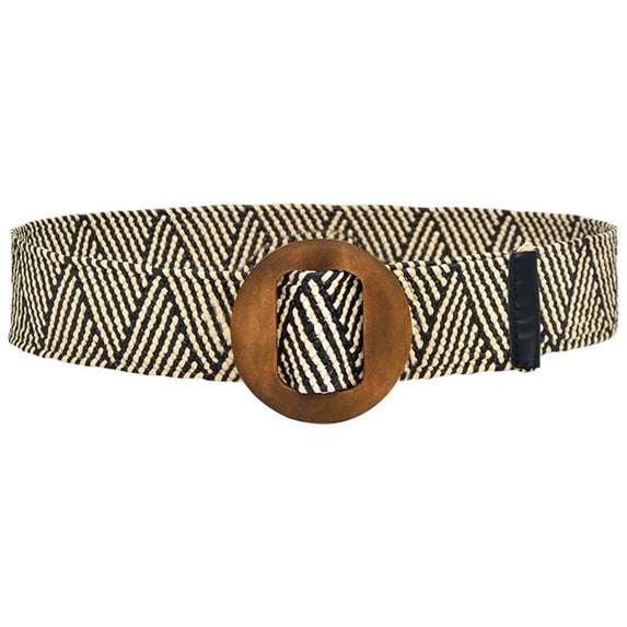 WCJM Women's Boho Straw Woven Skinny Belt 1.97 Inch Elastic Stretch Dress Belts Black Waist Cinch for Daily Wear