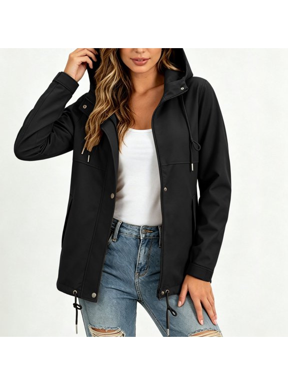 Women's Cardigan Waterproof Jacket Women with Hood and Zipper Lightweight Outdoor Jacket for Camping Trips