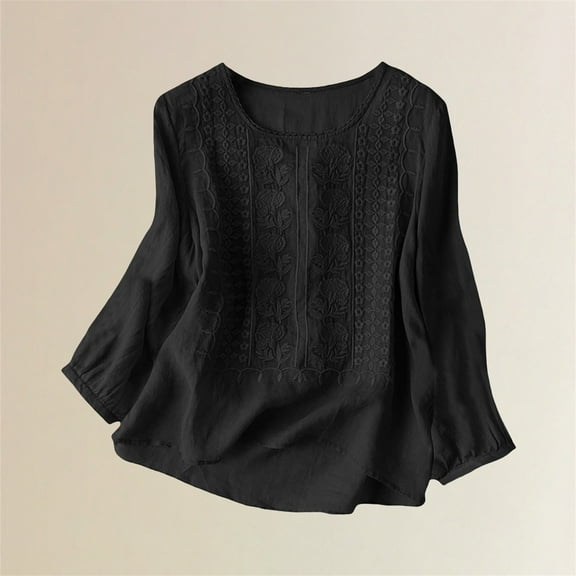 WCJM Women's Casual Off Shoulder Maxi Dress - African Print Summer Loose Lo Women's Long Sleeve Linen Cotton Top With Embroidery Breathable Casual Blouse for Daily Wear Work Dating