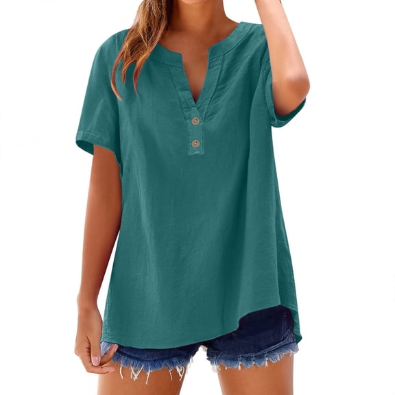 WCJM Women's Dresses-Short Sleeve V Neck Button T Shirt Mini Skater Dress Women's Short Sleeve T-Shirt Loose Button Shirt Tops Stand Solid Color Sleeve Collar Casual Women's Shirt