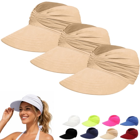 WCJM Women's Foldable Sun Visor Hat UPF 50+ Wide Brim Lightweight Ponytail Cap for Summer Beach Gardening Walking