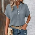 thumbnail image 1 of WCJM Women's Jersey Short-Sleeve Boxy Pocket T-Shirt Dress Womens Blouses Casual Tops Batwing Sleeve Pocket Patched Shirt Casual Work T Shirts Double Layer Wrinkled Fabric, 1 of 7