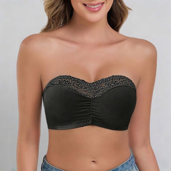 WCJM Women's Lace Strapless Push Up Bra High Support Breathable Light Padding for Tube Tops Halter Dresses Y Back Sports Bra