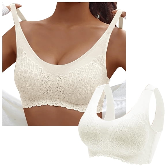 WCJM Women's Lace Wine blended underwear Womens No Steel Ring French Womens Front Close Bra T Back Plus Size Seamless Unlined Bra For Large Bust