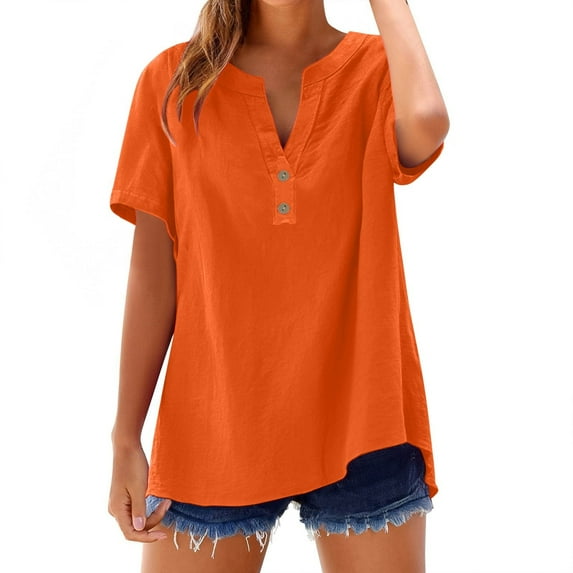 WCJM Women's Ladder Cut Out T Shirt Tops Short Sleeve V Neck Tee toWomen's Short Sleeve T-Shirt Loose Button Shirt Tops Stand Solid Color Sleeve Collar Casual Women's Shirt